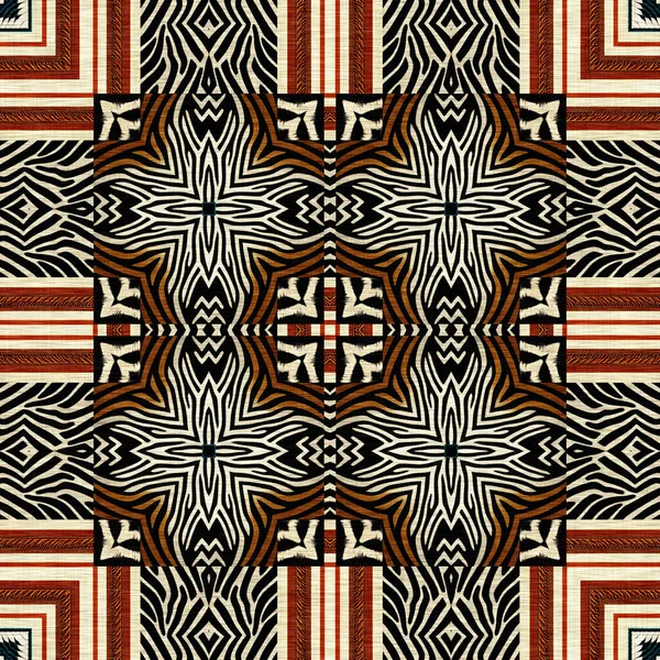 African Kente Cloth Patchwork Effect Pattern Seamless Geometric Quilt Fabric — Stockfoto