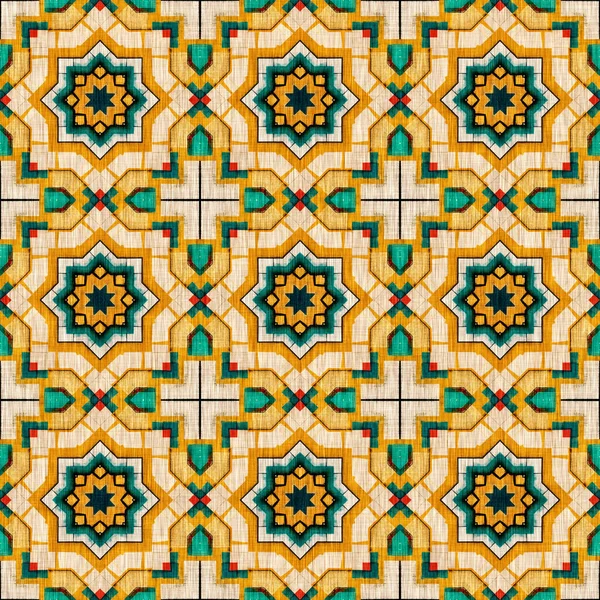 Traditional Tile Mosaic Seamless Pattern Print Fabric Effect Mexican Patchwork — Φωτογραφία Αρχείου