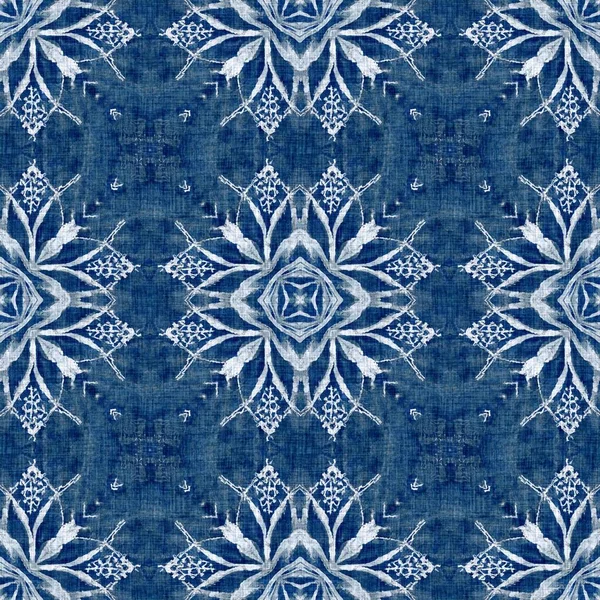 Indigo Blue Snow Flake Damask Pattern Background Frosty Painterly Effect — Stock Photo, Image