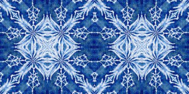 İndigo mavisi kar taneleri sınır arkaplanı. Frosty batik boyama efekti pürüzsüz kenar. Soğuk bayram şenliği kurdelesi. 