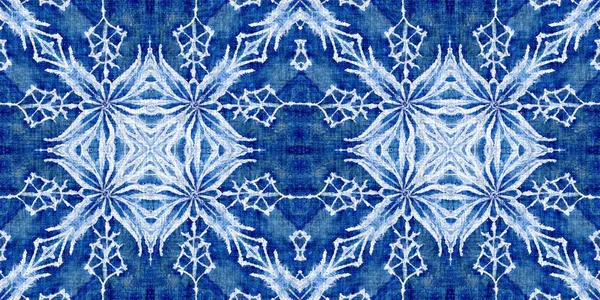 Індиго Блакитний Сніговий Пластівці Кордону Фону Морозний Батік Кардинально Впливає — стокове фото