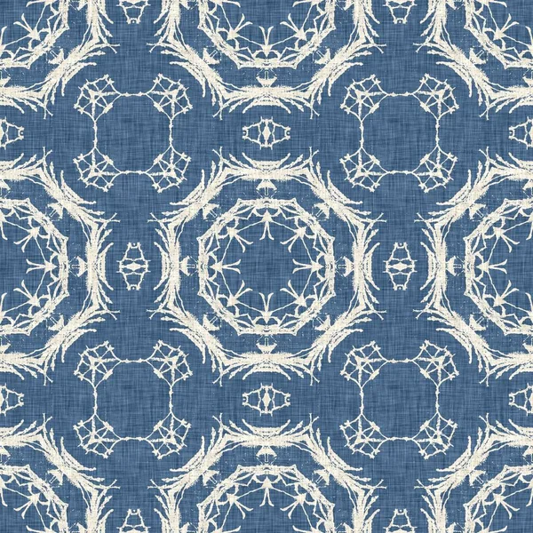 Farmhouse Blue Snow Flake Pattern Background Frosty Batik Damask French — 图库照片