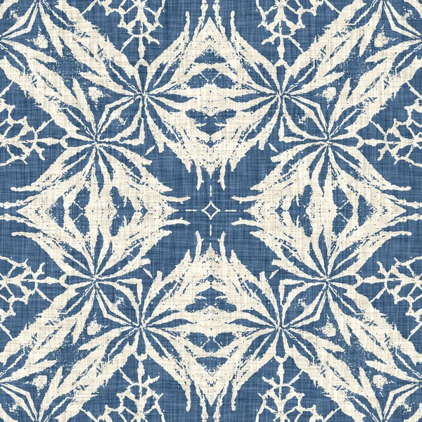 Farmhouse Blue Snow Flake Pattern Background Frosty Batik French Effect — 图库照片