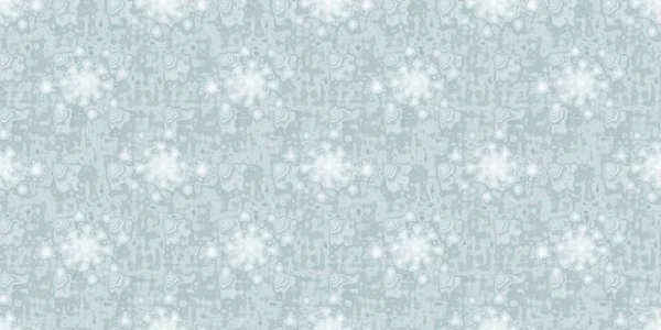 Soft ice blue snow flake border pattern background. Simple minimal frost blur effect seamless banner backdrop. Festive cold holiday season ribbon trim edge.