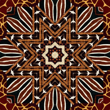 African kente cloth patchwork effect pattern. Seamless geometric quilt fabric all over background. Patched boho rug safari shirt repetitive tile swatch