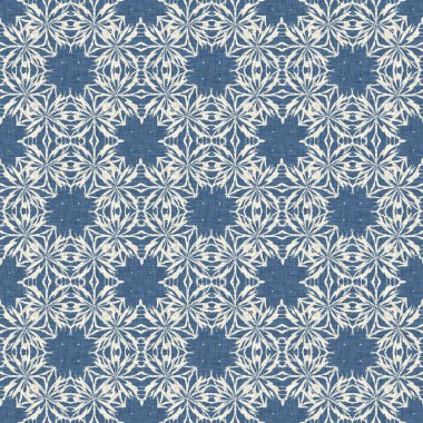 Çiftlik evi mavi kar tanesi desenli arka plan. Frosty batik damasch fransız efekti kusursuz arkaplan. Şenlikli soğuk tatil sezonu duvar kâğıdı döşemesi