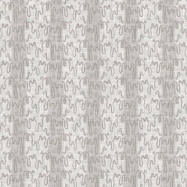 French grey doodle motif linen seamless pattern. Tonal country cottage style abstract scribble motif background. Simple vintage rustic fabric textile effect