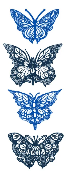 Decorative Butterfly Single Clip Art Set Vintage Vector Botanical Flower — Stock Vector