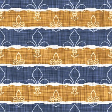Kusursuz Fransız kırsal mutfak çizgili kumaş deseni. Mavi sarı beyaz yatay çizgili arka plan. Batik Boyası Kaynak Stili Kırsal Örgü Cottagecore Tekstili