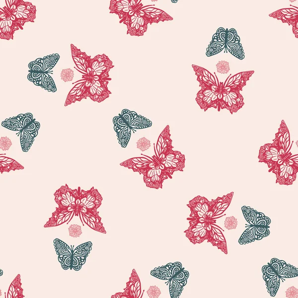 Retro butterfly seamless pattern. 70s style ecological insect garden wildlife wallpaper. Earthy decorative lepidoptera tile