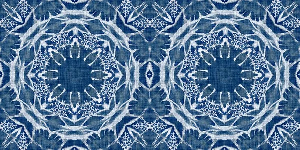 Indigo Blue Snow Flake Border Background Frosty Batik Painterly Effect — Stock Photo, Image