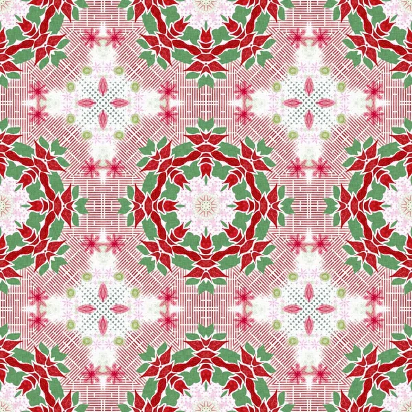 Seamless Christmas Poinsettia Retro Pattern Decorative Ornament Seasonal Red December — Stock Photo, Image