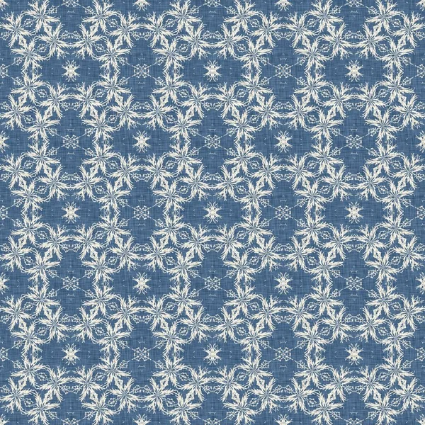 Farmhouse Blue Snow Flake Pattern Background Frosty Batik Damask French — Stok fotoğraf