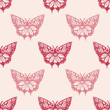 Retro butterfly seamless pattern. 70s style ecological insect garden wildlife wallpaper. Earthy decorative lepidoptera tile