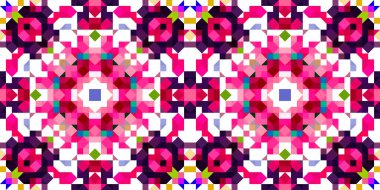 Retro geometrik piksel desen. Eğlenceli kaleydoskopik pembe duvar kağıdı. Kusursuz doku arkaplanı için renkli bir klasik jeo nokta mozaiği