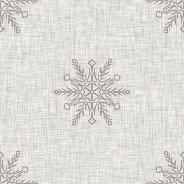 Seamless Christmas Snowflake Woven Linen Pattern Two Tone Seasonal Grey — Zdjęcie stockowe