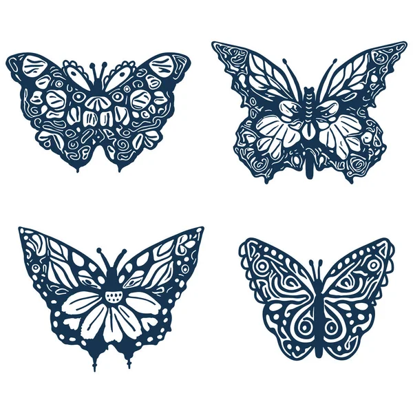 Decorative Butterfly Single Clip Art Set Vintage Vector Botanical Flower — Stock Vector