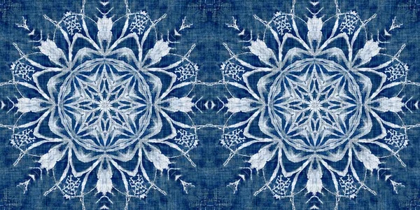 Indigo Blue Snow Flake Border Background Frosty Batik Painterly Effect —  Fotos de Stock