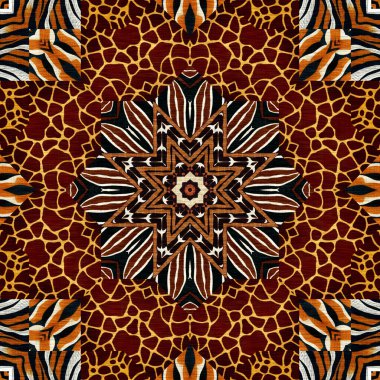 African kente cloth patchwork effect pattern. Seamless geometric quilt fabric all over background. Patched boho rug safari shirt repetitive tile swatch