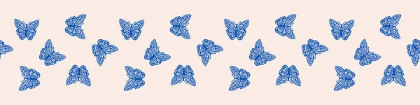 Retro Butterfly Seamless Border 70S Style Ecological Insect Garden Wildlife — Stock vektor