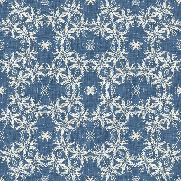 Çiftlik evi mavi kar tanesi desenli arka plan. Frosty batik damasch fransız efekti kusursuz arkaplan. Şenlikli soğuk tatil sezonu duvar kâğıdı döşemesi
