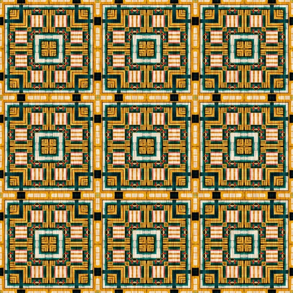 Traditional Tile Mosaic Seamless Pattern Print Fabric Effect Mexican Patchwork — Fotografia de Stock