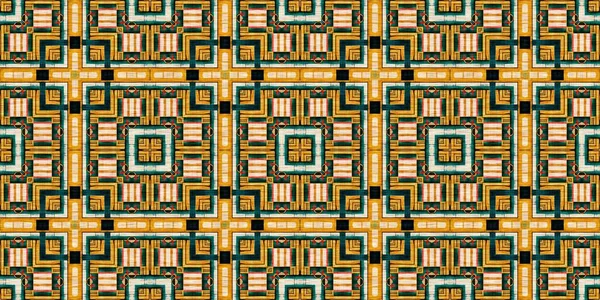 Traditional Tile Mosaic Seamless Border Pattern Print Fabric Effect Mexican — Foto de Stock