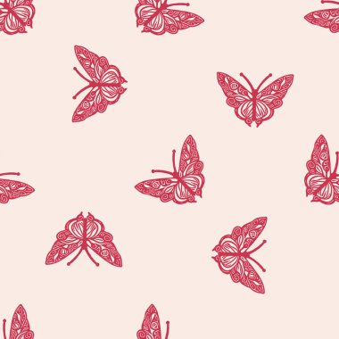 Retro butterfly seamless pattern. 70s style ecological insect garden wildlife wallpaper. Earthy decorative lepidoptera tile