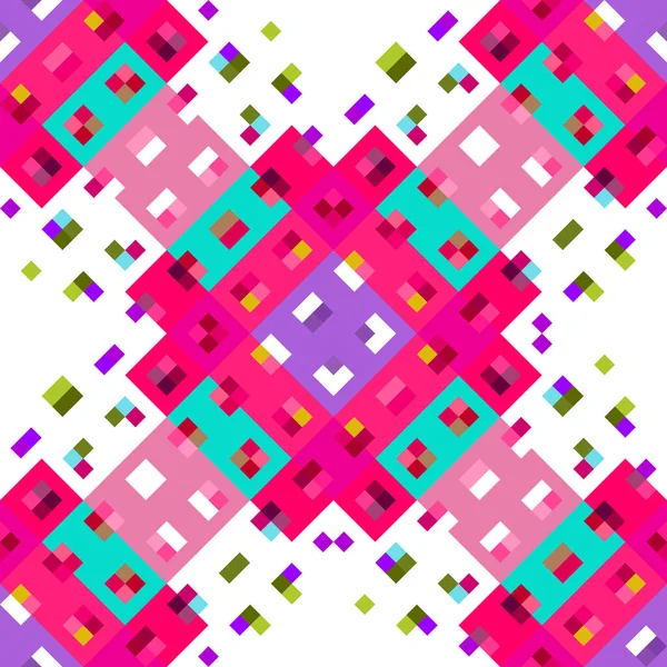 Kaleidoscopic地理像素模式 有趣的粉红色墙纸 五彩缤纷的夏季复古地理点镶嵌无缝纹理背景 — 图库照片