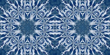 İndigo mavisi kar taneleri sınır arkaplanı. Frosty batik boyama efekti pürüzsüz kenar. Soğuk bayram şenliği kurdelesi. 