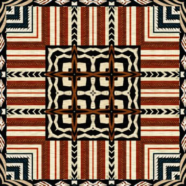 African kente cloth patchwork effect pattern. Seamless geometric quilt fabric all over background. Patched boho rug safari shirt repetitive tile swatch.