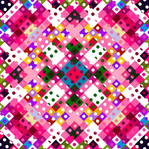 Whimsical geometric pixel pattern. Playful fun kaleidoscopic pink wallpaper. Colorful summer vintage geo dot mosaic for seamless texture background