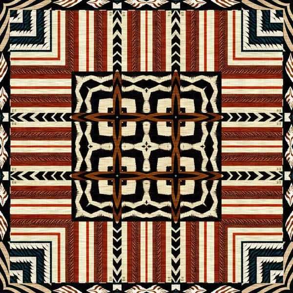 African Kente Cloth Patchwork Effect Pattern Seamless Geometric Quilt Fabric — Fotografia de Stock