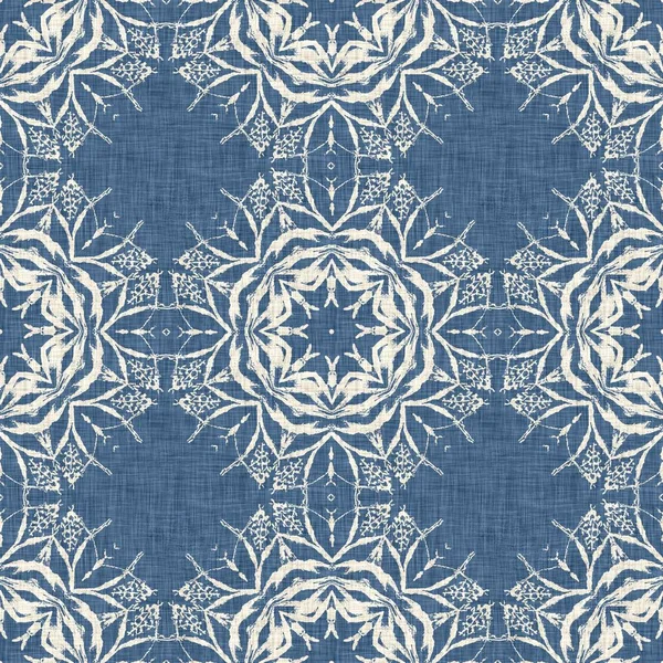 Farmhouse Blue Snow Flake Pattern Background Frosty Batik Damask French — Zdjęcie stockowe