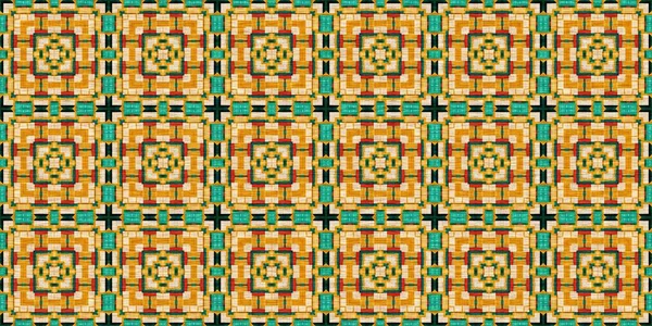 Traditional Tile Mosaic Seamless Border Pattern Print Fabric Effect Mexican — Stok fotoğraf