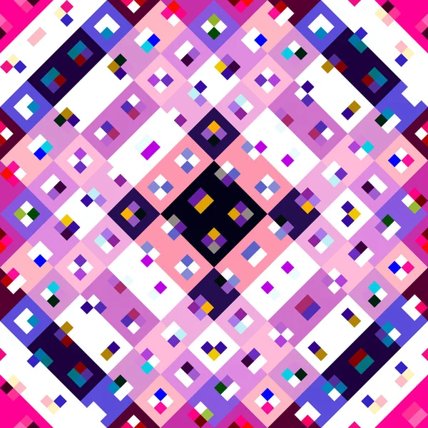 Kaleidoscopic geo pixel pattern. Playful fun pink wallpaper. Colorful summer vintage geo dot mosaic for seamless texture background