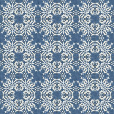 Çiftlik evi mavi kar tanesi desenli arka plan. Frosty batik damasch fransız efekti kusursuz arkaplan. Şenlikli soğuk tatil sezonu duvar kâğıdı döşemesi