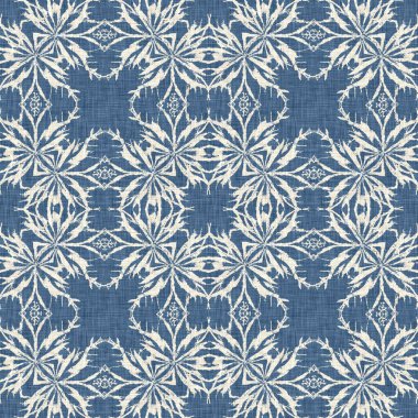 Çiftlik evi mavi kar tanesi desenli arka plan. Frosty batik damasch fransız efekti kusursuz arkaplan. Şenlikli soğuk tatil sezonu duvar kâğıdı döşemesi