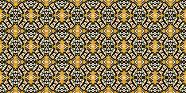 Traditional Tile Mosaic Seamless Border Pattern Print Fabric Effect Mexican — Fotografia de Stock