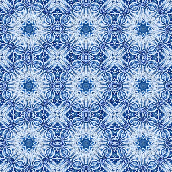 Indigo Blue Snow Flake Damask Pattern Background Frosty Painterly Effect —  Fotos de Stock