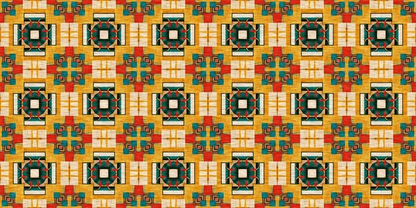 Traditional Tile Mosaic Seamless Border Pattern Print Fabric Effect Mexican — Zdjęcie stockowe