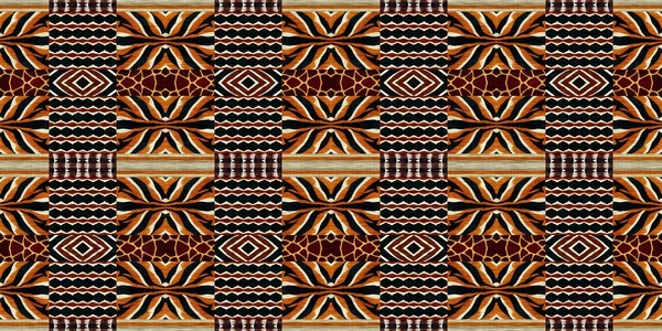African Kente Cloth Patchwork Effect Border Pattern Seamless Geometric Quilt — Stock fotografie