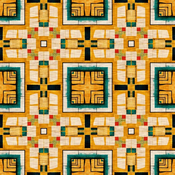 Traditional Tile Mosaic Seamless Pattern Print Fabric Effect Mexican Patchwork — Foto Stock