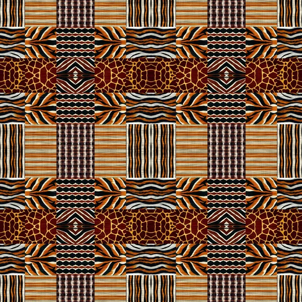 African Kente Cloth Patchwork Effect Pattern Seamless Geometric Quilt Fabric — стокове фото