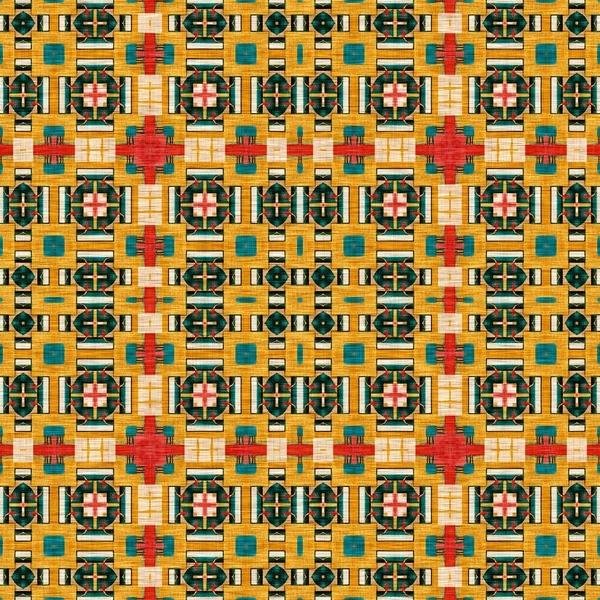 Traditional Tile Mosaic Seamless Pattern Print Fabric Effect Mexican Patchwork — Φωτογραφία Αρχείου