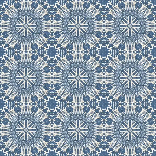 Farmhouse Blue Snow Flake Pattern Background Frosty Batik Damask French — Stock Photo, Image