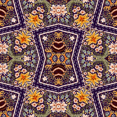 Rustic provence floral pattern background. Boho whimsical french swatch for repeat tile. Country cottage vintage quilt print