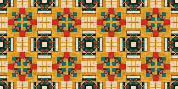 Traditional Tile Mosaic Seamless Border Pattern Print Fabric Effect Mexican —  Fotos de Stock