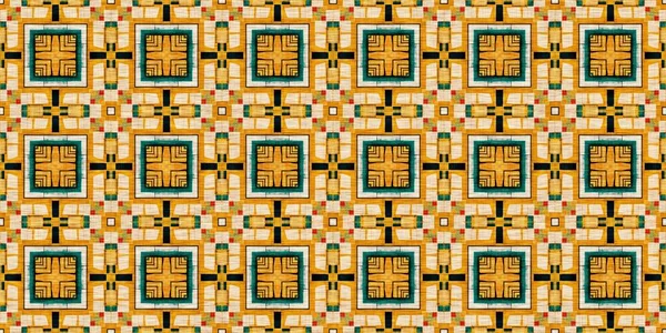 Traditional Tile Mosaic Seamless Border Pattern Print Fabric Effect Mexican — Foto de Stock