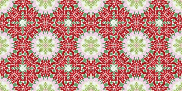 Seamless Christmas Poinsettia Retro Border Decorative Ornament Seasonal Red December — Foto Stock